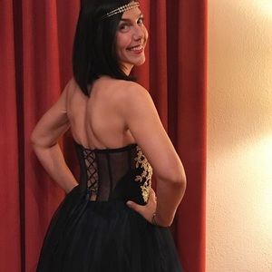 Beautiful blue tied back strapless dress